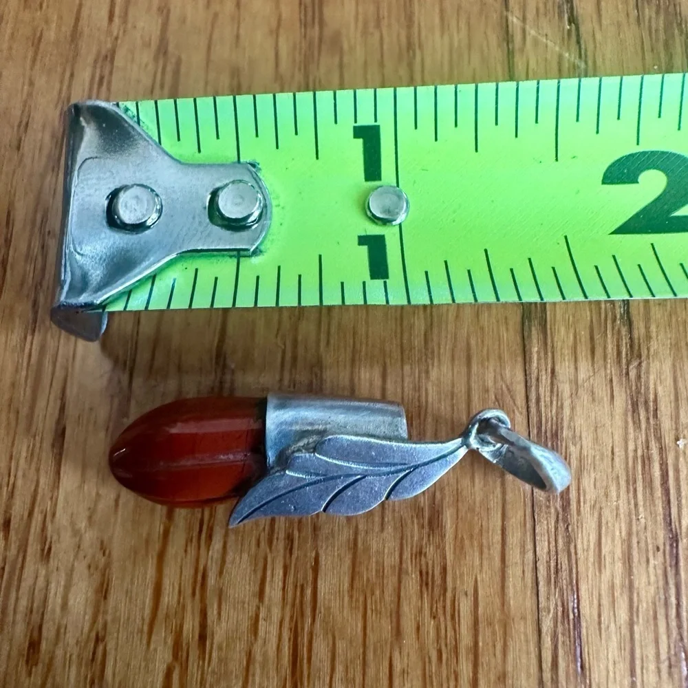 Vintage Sterling Silver Red Jasper Pendant - Picture 7 of 8